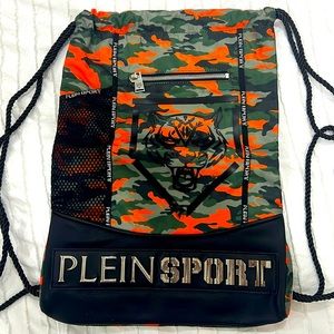 Plein Sport Orange & Black Camo Drawstring Bag – Lightweight Unisex Streetwear